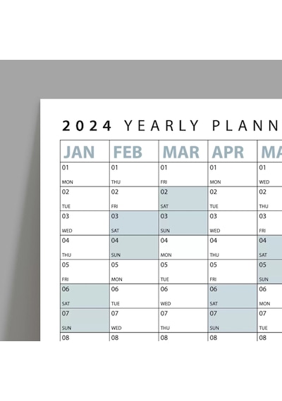 2027 Yıllık Planlayıcı Poster Takvim, Mavi Planlayıcı Takvim, Okul Takvimi, Duvar Takvimi