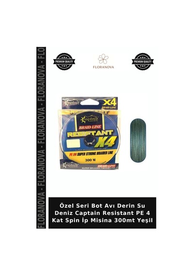 Özel Seri Bot Avı Derin Su Deniz Captain Resistant Pe 4 Kat Spin İp Misina 300mt Yeşil 0.16 mm