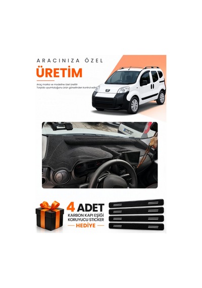 Peugeot Bipper Tam Kapalı 2007-2020 Uyumlu Torpido Koruma Örtüsü Oto Kılıfı - Siyah