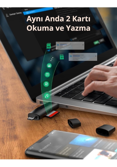 Ugreen Usb-c Ve Usb-a 3.0 Sd Microsd Kart Okuyucu, 80191