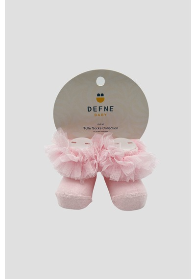 Defne Baby Yenidoğan Kız Bebek Tül Detaylı Tütü Yumuşak Pembe Patik Çorap Seti Pembe