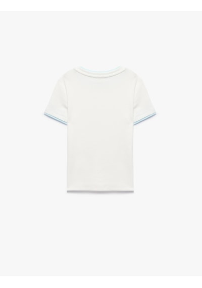 Koton Modal Karışımlı Bisiklet Yaka Kısa Kollu Slim Fit Tişört Ekru 7wkg10332ak