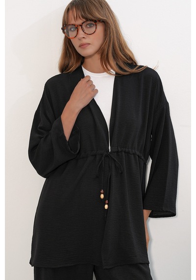 Bigdart Kadın Ayrobin Kimono Pantolon İkili Takım 30101 - Siyah