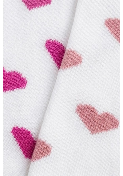 Cocole Socks Kız Bebek Patik Çorabı 2 Li Set Pamuklu Beyaz Zemin Üzeri Fuşya & Gül Kurusu Kalp Desen Çok Renkli