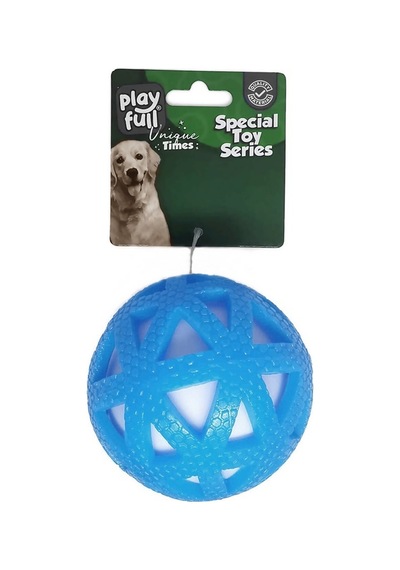 Playfull Işıklı Üçgen Desenli Plastik Top Köpek Oyuncağı 7,5 Cm Mavi