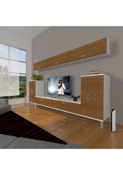 Decoraktiv Eko 9 Slm Std Krom Ayaklı Tv Ünitesi Tv Sehpası Beyaz - Ceviz