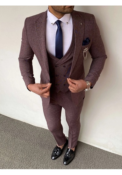 Modefendi Slim Fit İtalyan Kesim Pamuk Spor Takım Elbise Mürdüm