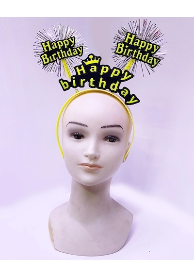 Happy Birthday Püsküllü Neon Sarı Renk Doğum Günü Tacı 22x19 Cm " 50032527