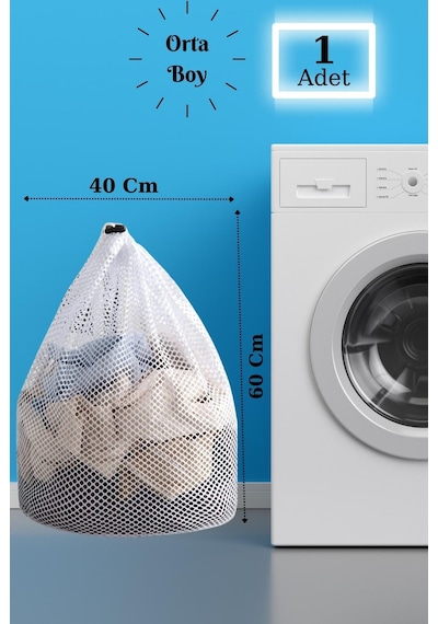 LBag | Çamaşır Yıkama Filesi İpli 40x60 Cm | Çorap Perde Filesi Beyaz