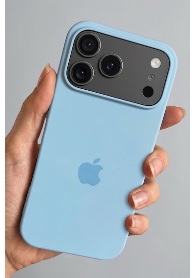 Apple iPhone 17-18 Pro Uyumlu Kılıf Logolu Lansman Soft Yumuşak Içi Kadife Silikon Kapak Baby Blue Renk