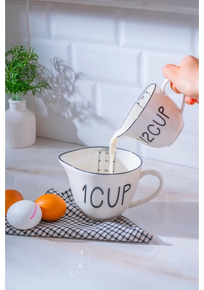 Acar Leroy 2'li Porselen Ölçü Bardağı - 250/500 Ml Beyaz