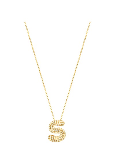 Beyaz Zirkon Taşlı Gümüş Harf Kolye - S Harfi Rose Gold