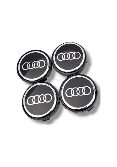 Audi Uyumlu 56 Mm Siyah Geçmeli Jant Göbeği Kapak Seti, 4 Adet Krom Görünümlü