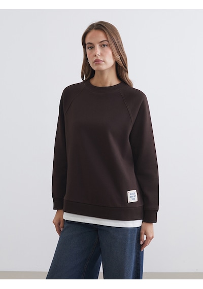 Lcw Comfort Kahverengi Bisiklet Yaka Oversize Kadın Kalın Sweatshirt