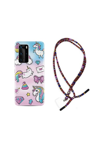 Huawei P40 Pro Kılıf Rasta Boyun Askılı Unicorn Mektup 1800