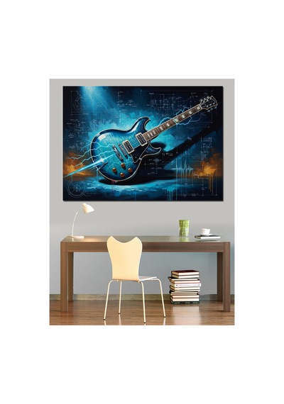 Işıklı Çizgilerle Modern Gitar Tasarımı Yağlı Boya Dokulu Kanvas Tablo Canvas Tablosu