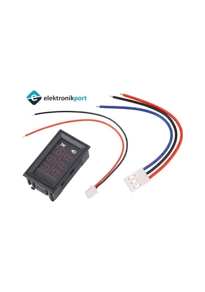 Elektronikport-Dijital Voltmetre Ampermetre Dc 100V 10A 0.56 İnch (Mavi + Kırm