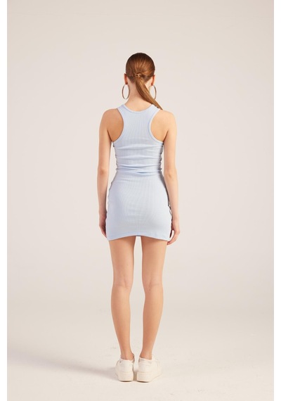 Holly Lolly Halter Yakalı Fitilli Mini Carlin Elbise Mavi