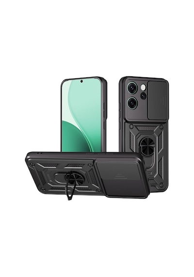 Adige Oppo Reno 14f Kılıf Pars Standlı Yüzüklü Siyah