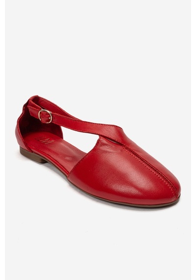 Luvishoes Fable Kırmızı Cilt Hakiki Deri Yanları Açık Kadın Babet Ayakkabı