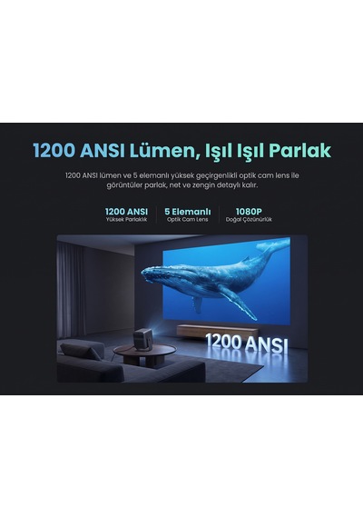 Wanbo Mozart 1s 1200 Ansı Vıdaa Voice Full Hd Akıllı Projeksiyon Cihazı 4k Destekler Dahili Gimbal Stand