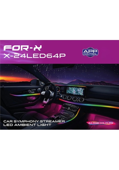For-x X-24led64p 64 Renk Sesli Komutlu Oto Ambians Aydınlatması Led Araç İçi Loj Işık