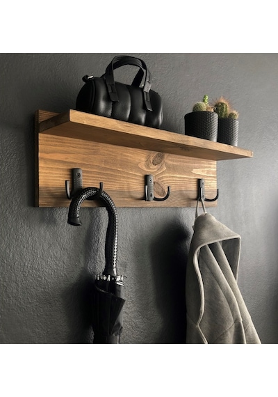 O&Awood Doğal Ahşap Vestiyer, Dekoratif 3 Askılı Portmanto, Raflı Vintage (503246659)