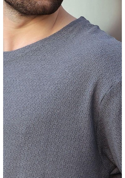 Madmext Füme Bisiklet Yaka Oversize Erkek T-shirt E7134 Füme
