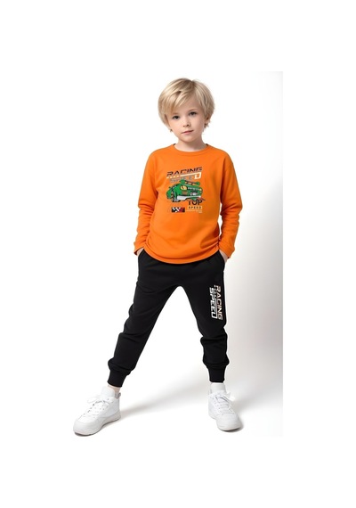 Fyk Kids 3'lü Erkek Çocuk Baskılı Yuvarlak Yaka Alt-üst Pijama Takımı Turuncu