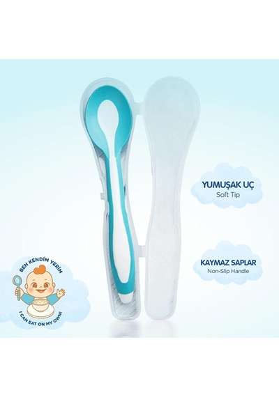 Taşıma Kutulu Mamakaşığı Yumuşak Uçlu Mavi 2 Adet