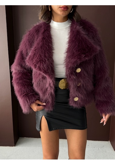 Verymoda Tavşan Tüyü Dügmeli Kaban F1970 Mürdüm