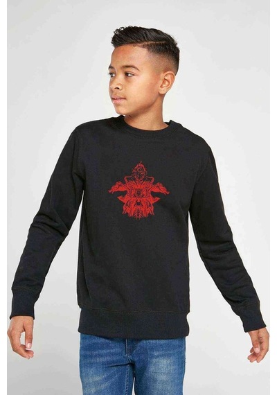 Tshirthane Ghost Rider Baskılı Unisex Çocuk Siyah Sweatshirt Siyah