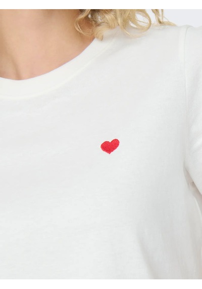 Only Kadın Jdy Bisiklet Yaka Kalp Logolu Beyaz T-shirt - 15298612 Beyaz