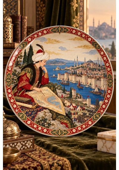 Dekoratif Duvar Tabağı Sarayın On Çağı Dekorlu Seramik Tabak Kırmızı