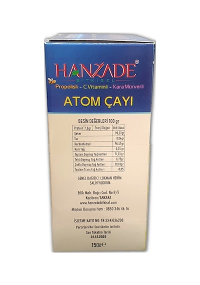 Hanzade Bitkisel Propolisli C Vitaminli Kara Mürverli Atom Çayı 2 x 150 G