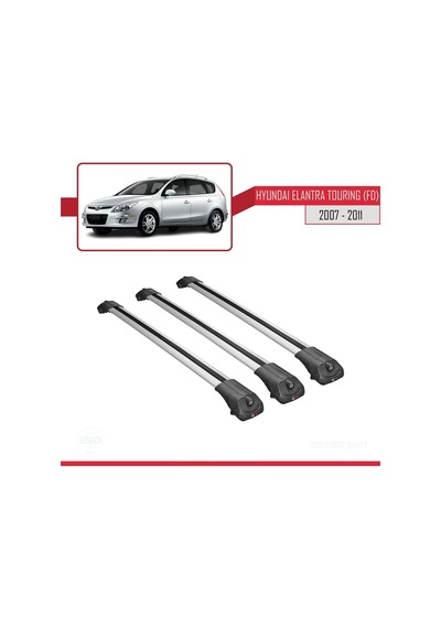 Hyundai Elantra Touring Fd 2007-2011 Arası İle Uyumlu Ace-1 Ara Atkı Tavan Barı Gri 3 Adet Bar