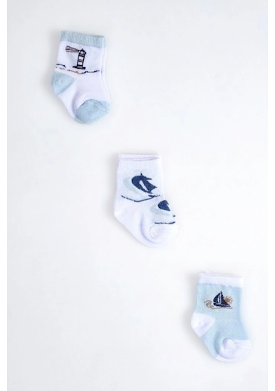 Cocole Socks Erkek Çocuk Soket Çorabı 3 Lü Set Pamuklu Marin & Deniz Desenli Çok Renkli