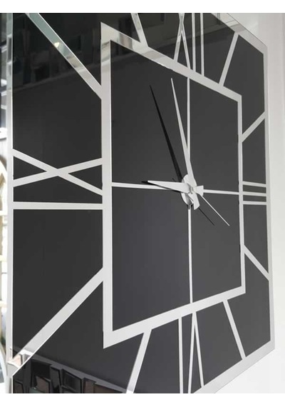 Ayna Denizi Silver Quare Black Model Gümüş Siyah Renk 60 CM x 60 CM Dekoratif Aynalı Duvar Saati Gümüş - Siyah
