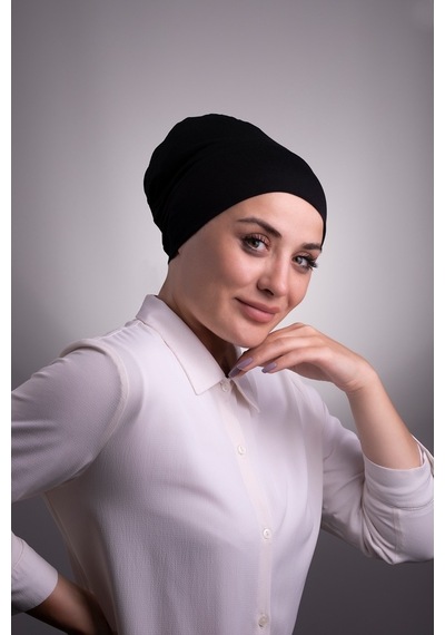 Halven Siyah Pratik Hazır Geçmeli Iç Bone Viskon Kumaş Dikişsiz 3003_01 Siyah