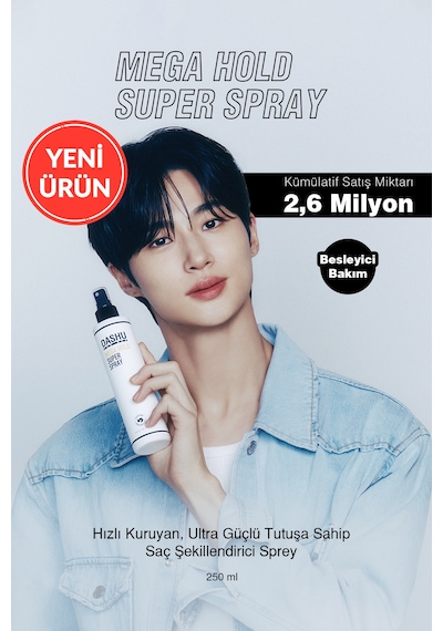 Hızlı Kuruyan, Ultra Güçlü Saç Şekillendirici Sprey Dashu For Men Mega Hold Super Spray 250 Ml