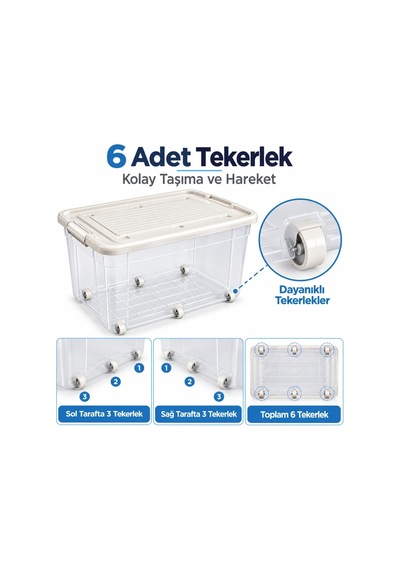 Tr Tekerlekli Saklama Kutusu Şeffaf 90 L Krem Genel