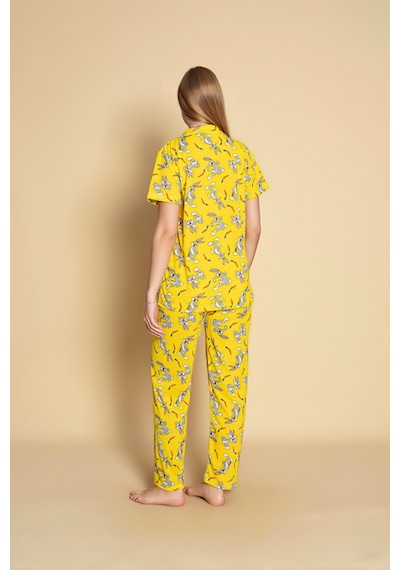 Yazlık Tavşanlı Baskılı Kısa Kol Önden Düğmeli Pijama Takımı Yeni Sezon Karışık Renk