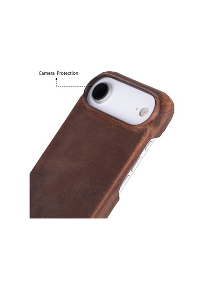 Apple Uyumlu iPhone 17 Air İçin, Hakiki Deri, El Yapımı Kılıf, Magsafe İle , İç Yüzeyi Kadife,antik Kahve Kahverengi