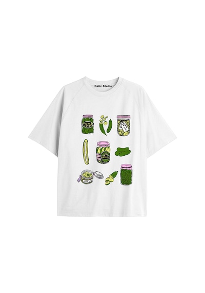 Kalic Studio Y2k Vintage Pickles Baskılı Beyaz T-shirt Kod 202 Beyaz-202