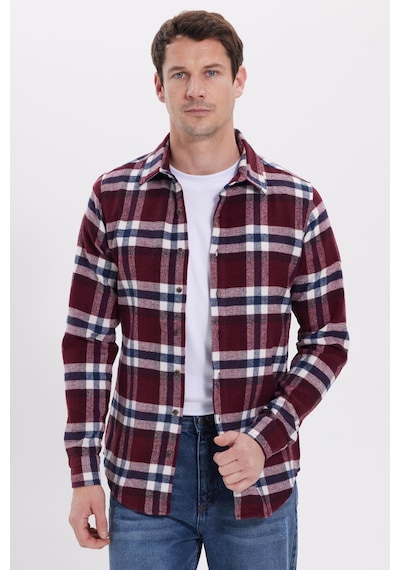 Tudors Erkek Slim Fit Dar Kesim Kareli Kışlık Oduncu Gömlek-42206 Bordo