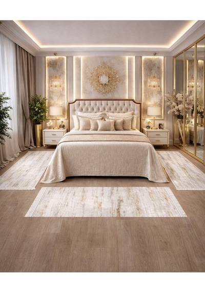 3 Parça Premium Lüks Yatak Odası Yolluk Seti 2 Adet 80x150 Cm 1 Adet 80x300 Cm Kahverengi