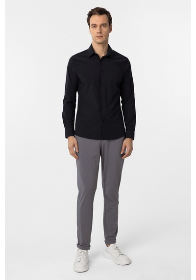 Süvari Lacivert Slim Fit Düz Klasik Yaka Gömlek-34395 Lacivert