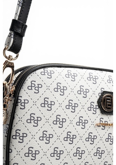 Silver & Polo Silver Polo Beyaz - Siyah Monogram Kadın Çapraz Çanta Sp745