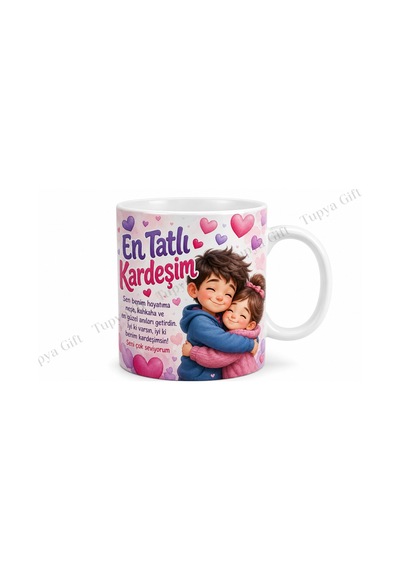 Küçük Kardeşe Hediye Kişiye Özel Baskılı Kupa Bardak Kardeş Hediyesi Beyaz / Çok Renkli