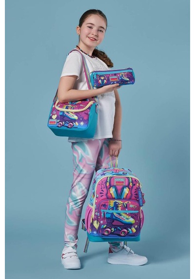 Coral High Kids Pembe Turkuaz Kulaklık Paten Desenli 3 Lü Okul Çanta Seti Set0123754 Çok Renkli